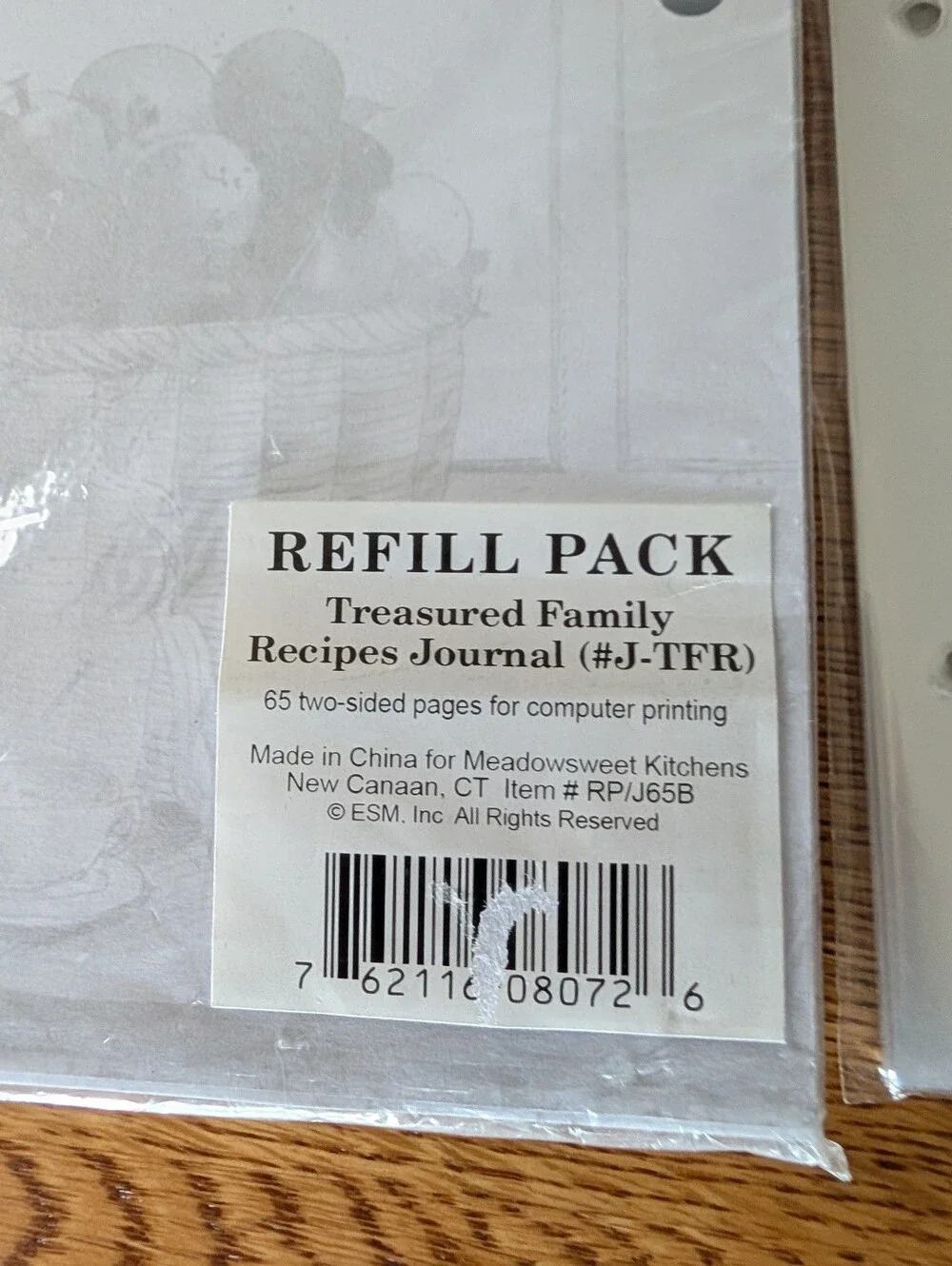 Treasured Family Recipe Journal Refill Pages 2 Sided  & Sleeve Protector 8.5